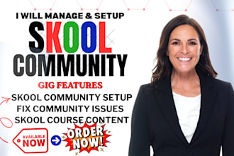 setup skool community, setup skool online community skool community manager