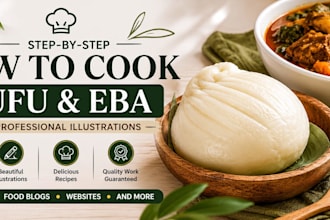 create professional african food recipe illustrations for fufu and eba