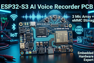 design esp32 s3 ai voice recorder pcb with 3 mic array and emmc storage