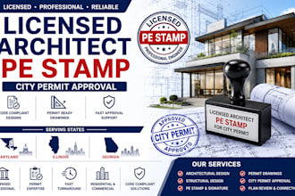 licensed architect pe stamp in maryland, illinois, georgia for city permit