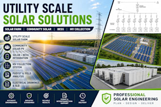 design utility scale solar farm, community solar pv, bess, mv collection