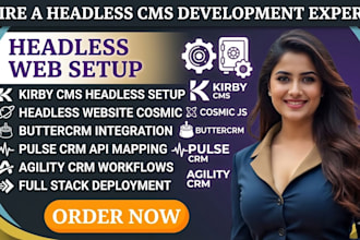 setup kirby cms headless website cosmic js buttercrm pulse crm agility crm