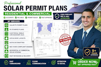 design stamped solar pv permit plans for USA residential and commercial projects