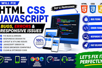 fix HTML CSS javascript bugs, errors and responsive website issues