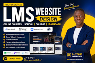 design lms website, online course, school, college and learndash website