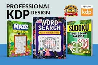 design KDP puzzle books, word search, sudoku, crossword, maze with cover
