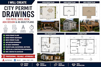 draw city permit plans for patio, shed, deck, adu, as built drawings