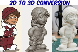 do 2d to 3d model sculpting, image to 3d toy figure character stl print ready