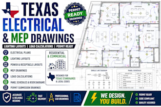 draw texas electrical plans, lightning layouts, mep drawings, load calculations