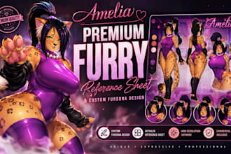 create premium furry reference sheet and custom fursona character design