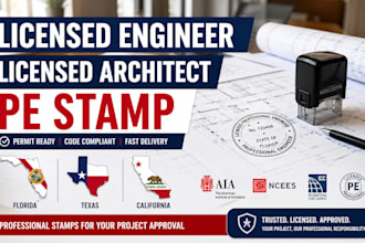 licensed engineer, licensed architect pe stamp in florida, texas, california usa