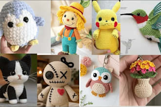 custom crochet amigurumi pattern, etsy knitting pattern labubu plush toys design