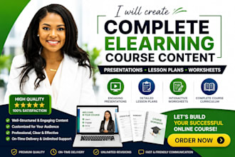 create elearning course content, presentations, lesson plans and worksheet
