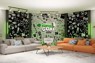 do realistic 3d podcast room, 3d studio room, 3d music studio design