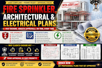 design nfpa fire sprinkler, architectural and electrical plan for fast approvals