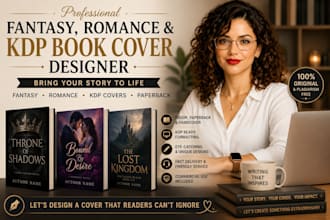 design fantasy book cover, romance book cover, kdp paperback cover edit workbook