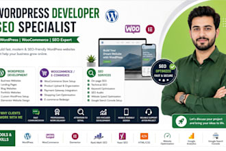 wordpress developer, SEO specialist, woocommerce expert with elementor