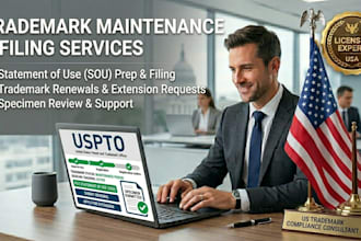 prepare trademark statement of use, renewal, or extension, and trademark filing