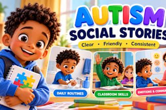 illustrate autism social stories, speech therapy and phonics books
