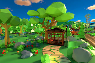 create low poly 3d game environment for unreal engine and unity