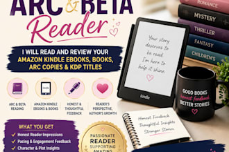 beta read your amazon kindle ebooks, books, arc and kdp reviewed