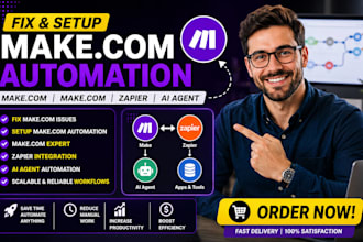 fix make com automation setup make com made com zapier ai agent make com expert