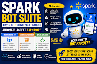 setup spark driver bot, spark delivery bot auto accept orders bot, spark grabber