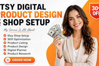 do etsy digital product design, etsy product listing, etsy shop setup, etsy seo