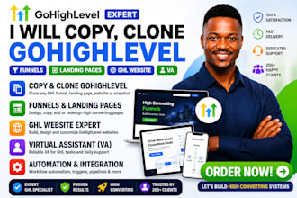 copy clone gohighlevel funnels gohighlevel landing pages ghl website expert VA