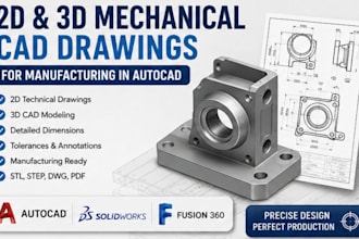 create 2d and 3d mechanical cad drawings for manufacturing in autocad