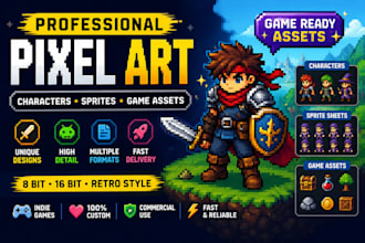 create pixel art characters sprites and game assets for indie games