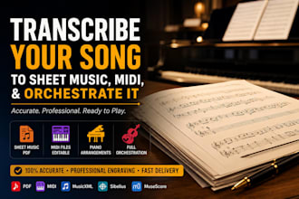 transcribe your song to midi , piano sheet music, and orchestrate it
