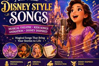 produce musical theatre, disney songs, disney land, kid song, animation style
