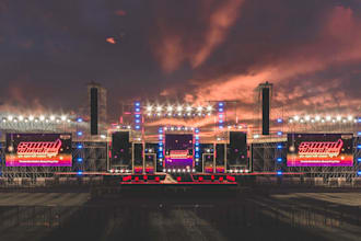 visualize 3d stage, cgi stage render, outdoor spaces, event planning, hall model