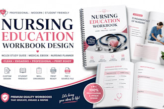 design nursing education workbook, nclex study guide, medical ebook, journal