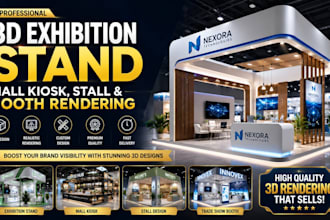 design high quality 3d exhibition stand, mall kiosk, stall, booth rendering