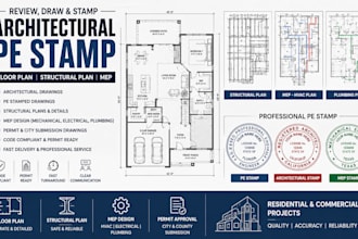 review, draw architectural stamp, pe stamp, mep, floor plan, structural plan