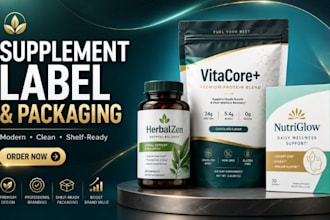 design product label, food supplement product label, packaging design