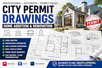 draw city permit drawings for renovation home addition and remodeling