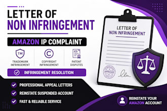 draft letter of non infringement for amazon, reinstate suspended amazon account