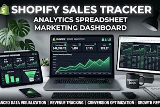 create shopify sales tracker, analytics spreadsheet and marketing dashboard