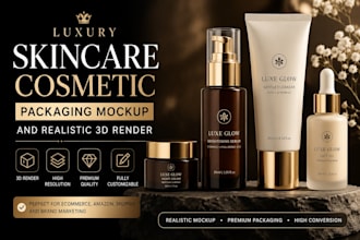 create luxury skincare, serum cosmetic, packaging mockup and realistic 3d render