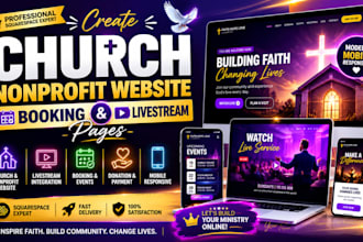 create nonprofit church church website with booking and livestream pages