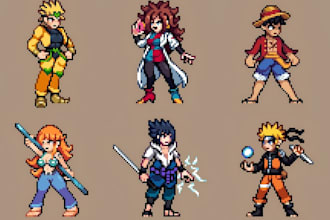draw pixel art sprite sheet characters tile set  video games pixel art animation