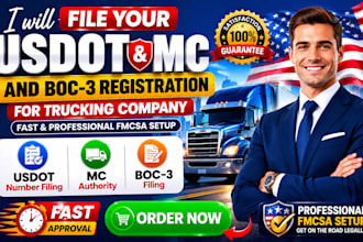file your usdot mc and boc3 registration for trucking company and fmcsa setup