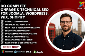 do complete onpage and technical SEO for joomla, wordpress, wix, shopify