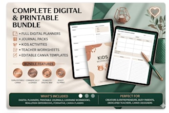 digital planner printable journal kids teacher worksheet bundle editable canva