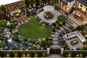do landscape design, backyard plan, garden layout 3d exterior site rendering