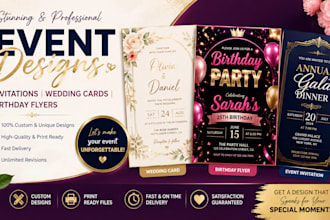 design event invitations, wedding cards , birthday flyers