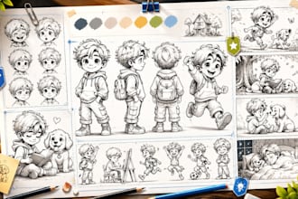 design a children book illustration storyboard and layout